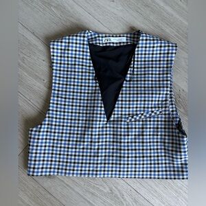 Zara Plaid Crop Top Checkered Print Sleeveless V-neck Cropped Top Size XS